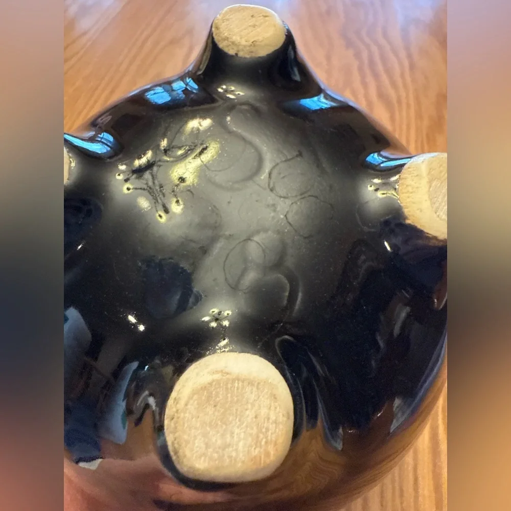 Vintage Glazed Ceramic Planter with Gold Rim